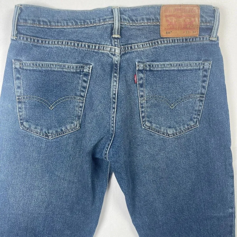 Levi's 511 Jeans Men's 33‎ Blue Denim Cotton 5-Pockets Mid-Rise Straight Leg